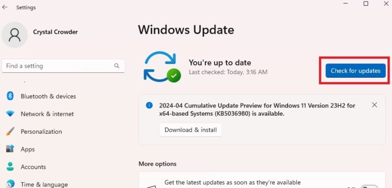 Check for updates in Windows Update settings.
