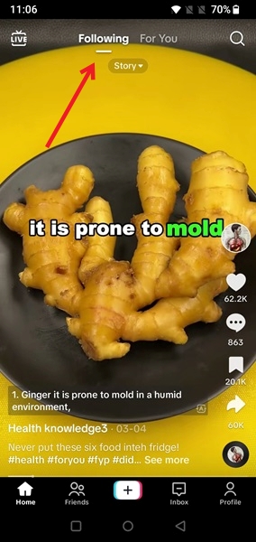 Switching to the Following feed in TikTok app.