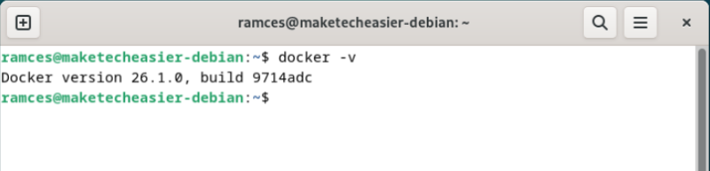 A terminal showing the latest version of Docker available in the repository.