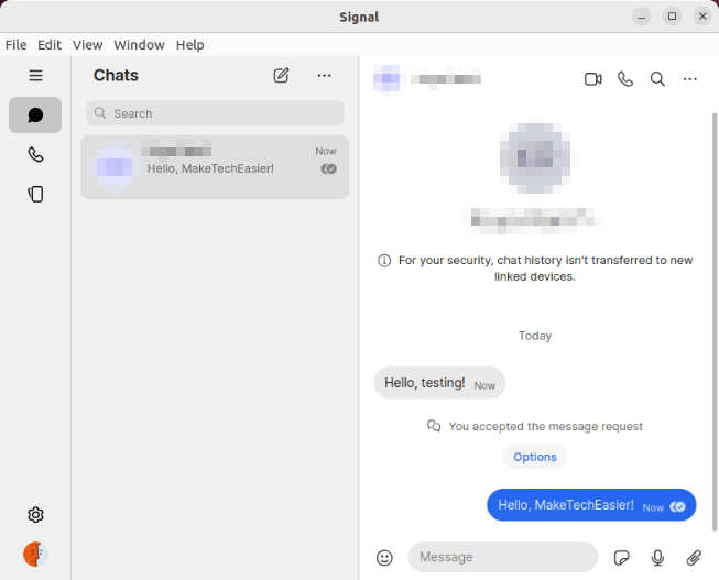 A screenshot showing the Signal Desktop client working on Linux.