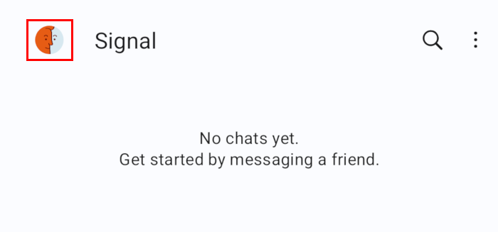 A screenshot highlighting the user's icon on the Signal Mobile app's home page.