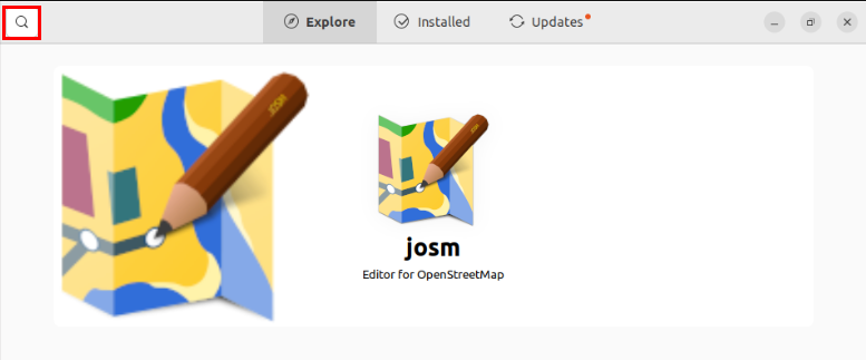 A screenshot highlighting the location of the magnifying glass on the Ubuntu Store's window.