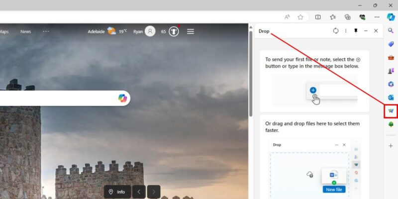Microsoft Drop Edge Drop Pane Open Highlight Icon