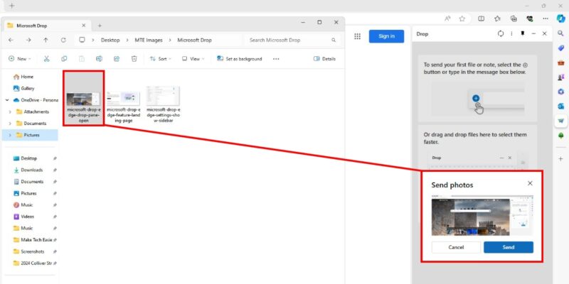 Microsoft Drop Edge Drop Share Image Drag Drop Highlight
