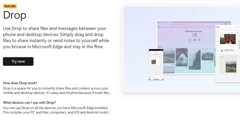 Microsoft Drop Edge Feature Landing Page