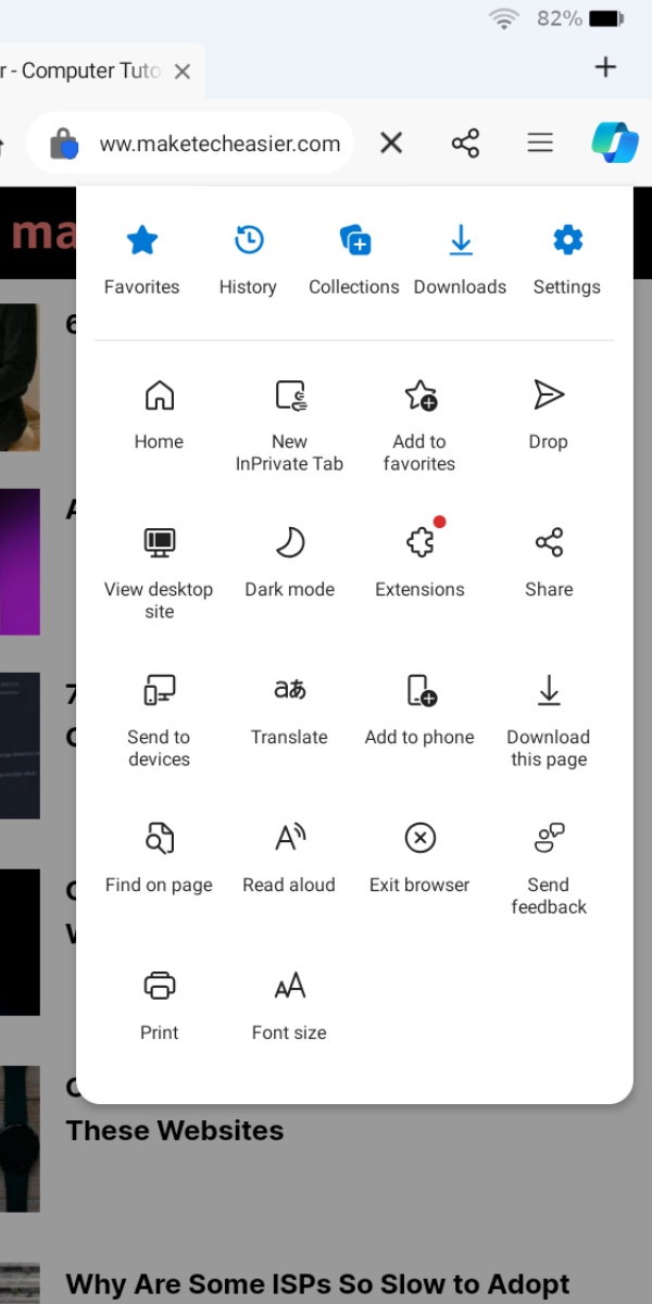 Microsoft Drop Edge Mobile Open Edge Menu
