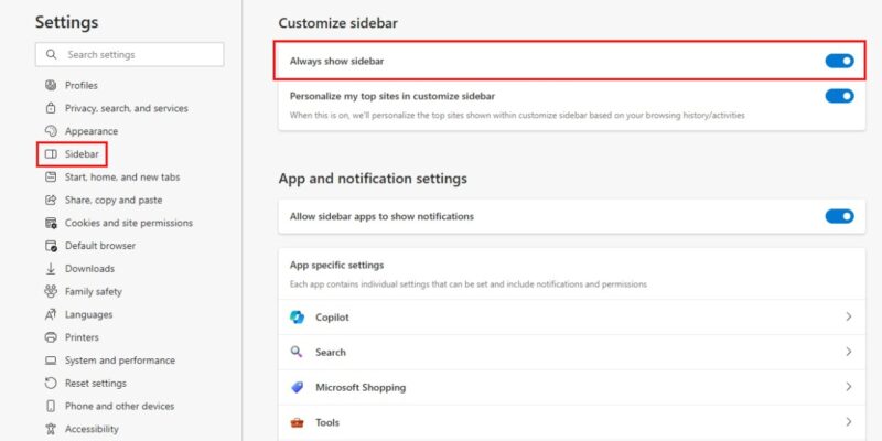 Microsoft Drop Edge Settings Show Sidebar Highlight Steps