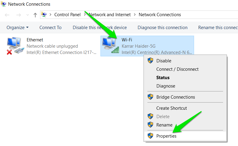 Network Adaptor Properties
