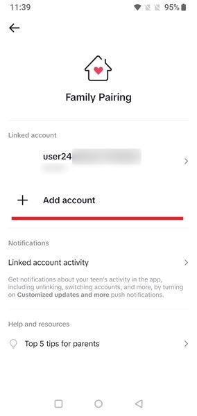 Parental dashboard view in TikTok app.