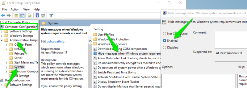 Remove System Requirement Not Met in Group Policy Editor