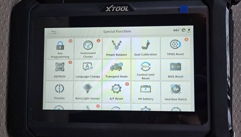 Special features menu in XTOOL.