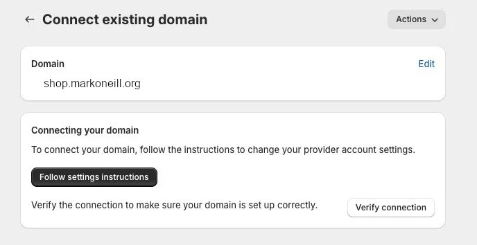 Shopify Connect Subdomain Instructions