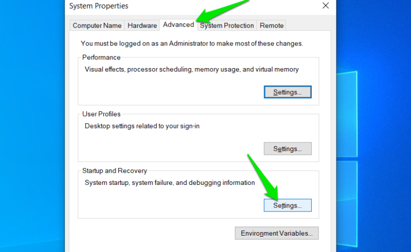 Startup Recovery Settings