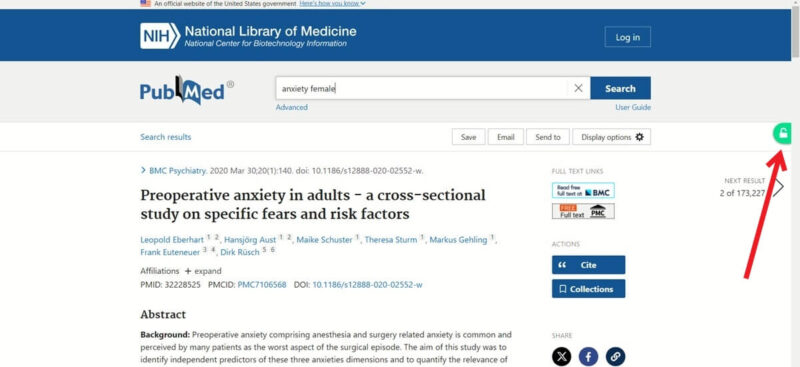 Clicking green tab while using Unpaywall extension in Chrome.