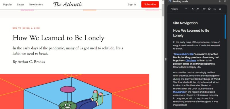 Reader visible in Chrome on the right side.