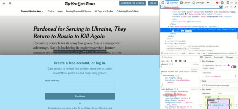 Changing element properties in Firefox browser with Inspect.
