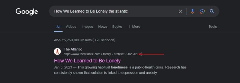 Clicking on search result in Google search.