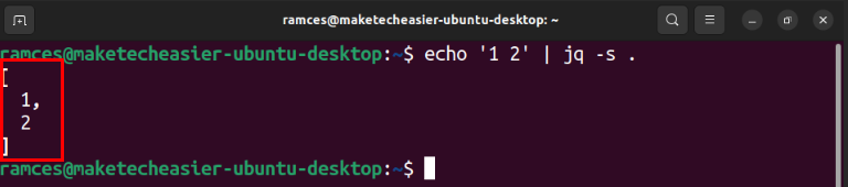 A terminal showing a string of text converted into a JSON array.