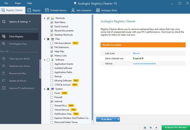 Cleaning the registry with Auslogics.