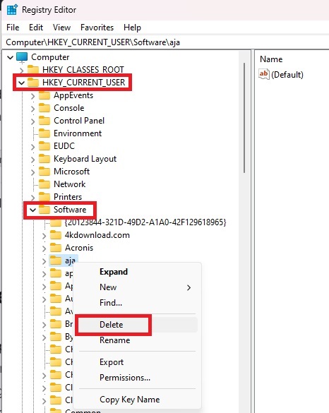 Deleting software keys from the registry.