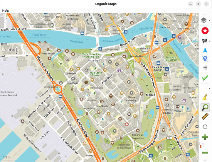 A screenshot showing the map of Intramuros in Organic Maps.
