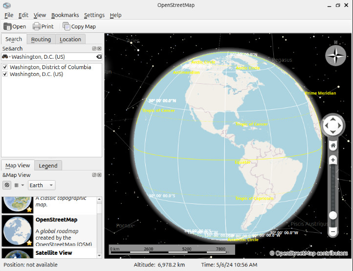 A screenshot showing a detailed globe inside KDE Marble.