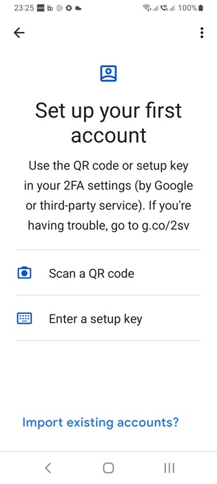 Different Google Authenticator setup methods including scanning a QR code and entering a setup key. 