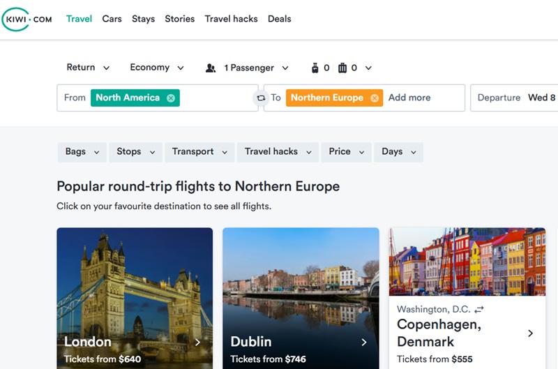 Getting cheapest fares on continent-wise booking on Kiwi