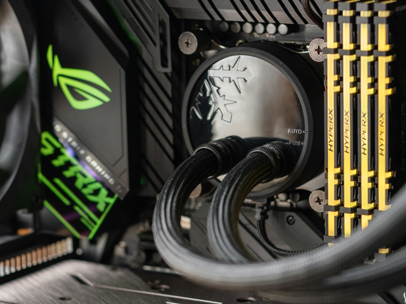 Close-up of a liquid cooler inside a PC