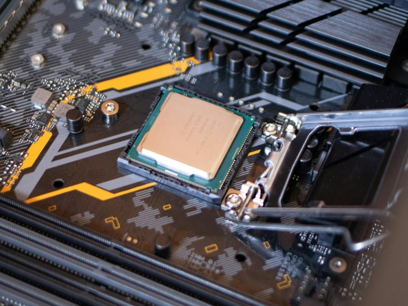 Close up of a CPU installed on a motherboard