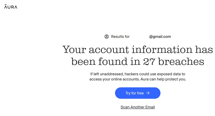 Email scan results by Aura.