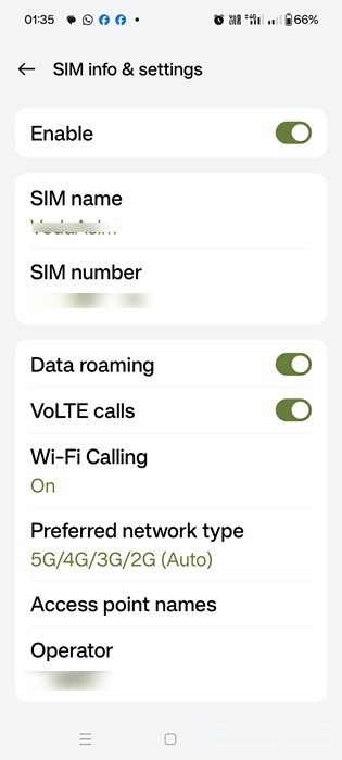 Mobile data roaming enabled on Android. 