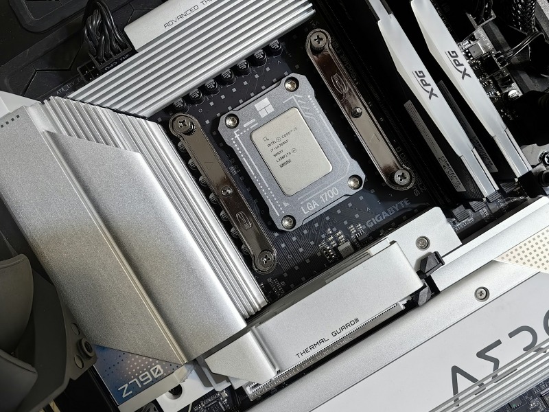 Close-up of a premium PC motherboard