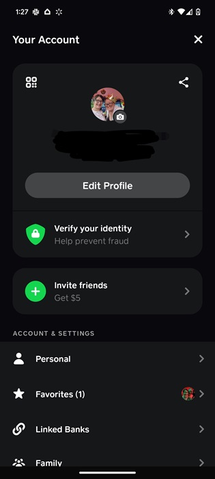 Cash App homescreen on a phone.