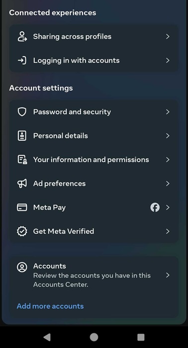 The Meta Pay option available on Facebook app for Android.