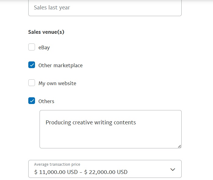 PayPal sales venues.