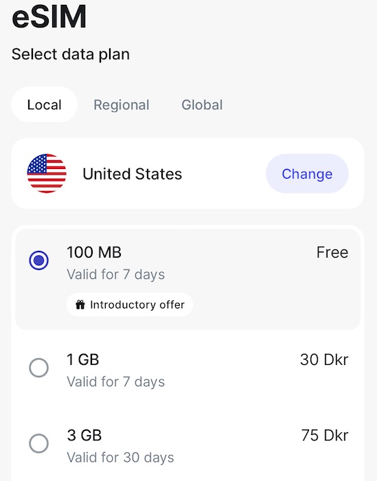 Choose an eSIM in the Revolut app