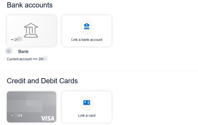 Add bank accounts and credit card details to a PayPal account.