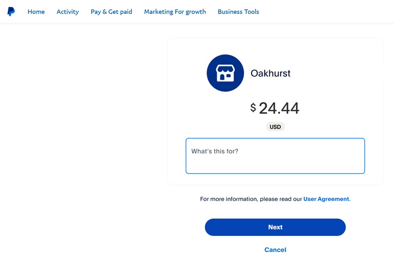 Sending USD payment to PayPal to a verified user.