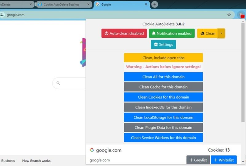 Using Cookie AutoDelete to remove cookies left behind after browsing.