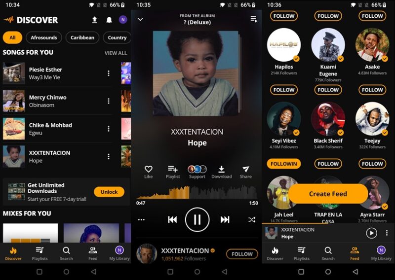 Audiomack app interface overview.