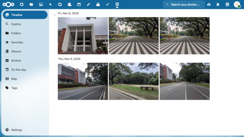 A screenshot of the Nextcloud Memories homepage.