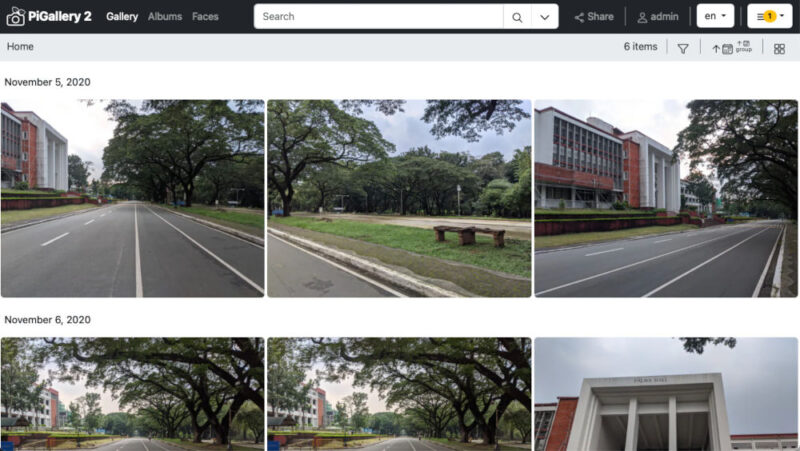 A screenshot showing the PiGallery2 default homepage.