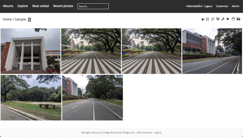 A screenshot showing the default homepage for Piwigo.