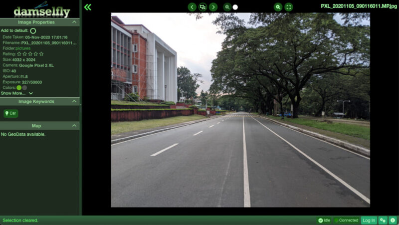 A screenshot showing the details page of the Damselfly photo management software.