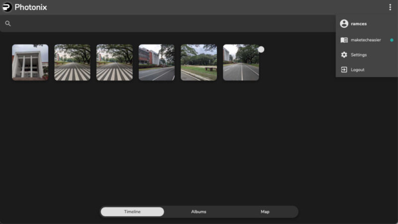 A screenshot showing the default homepage of the Photonix photo management software.