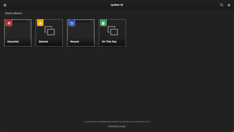 A screenshot showing the default homepage for Lychee.