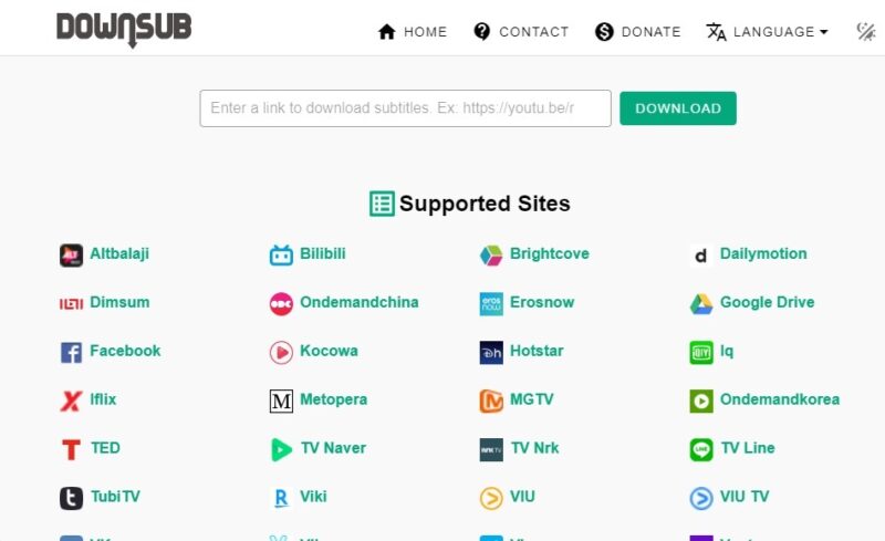 List of supported sites on Downsub to find subtitles. 