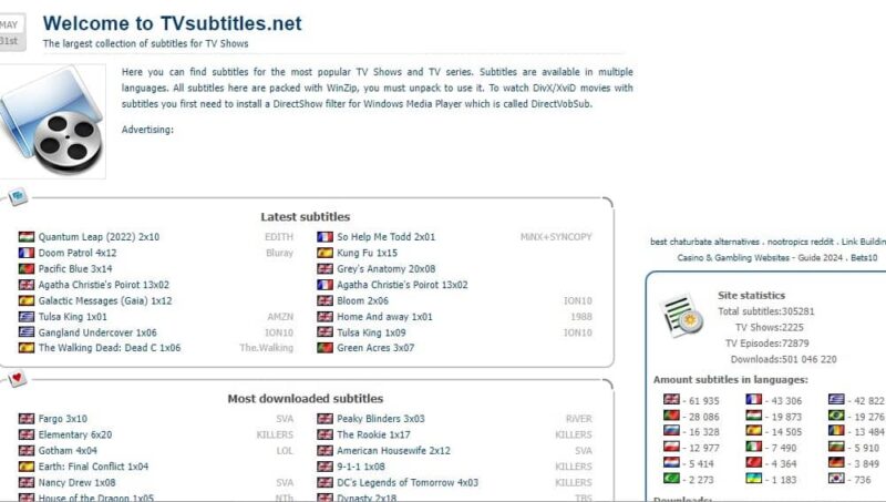 Searching for subtitles on TV Subtitles.