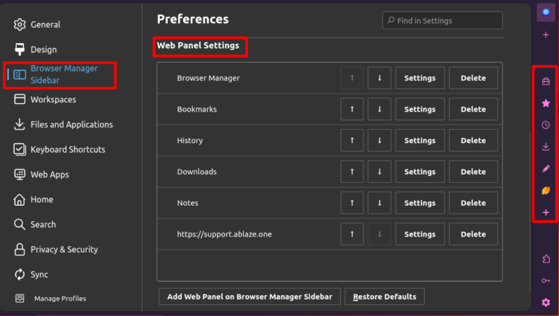 Browser Manager Sidebar